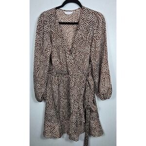 LC Lauren Conrad Brown‎ Polka Dot Wrap Dress Size L Long Sleeve